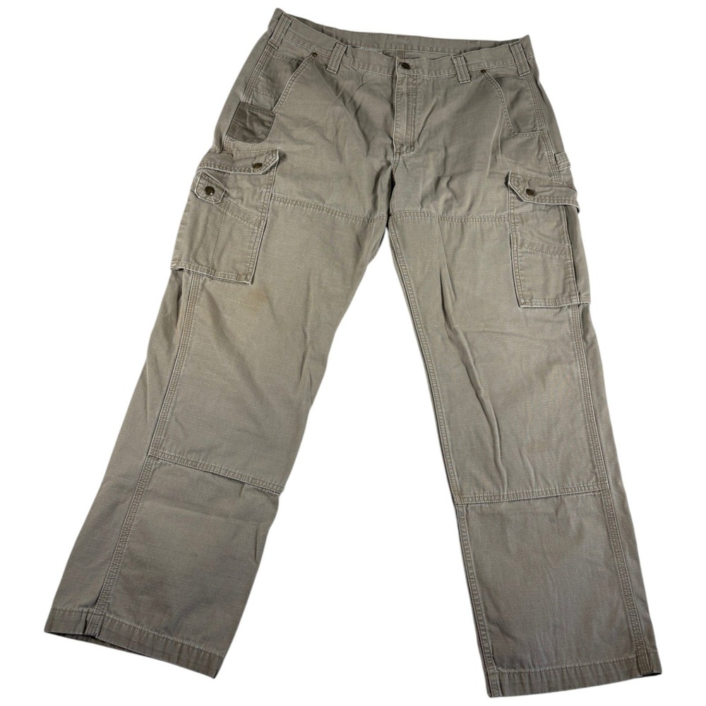Carhartt Cargo Work Pants Mens 40x32 Tan Rugged Workwear Relaxed Fit Ripstop